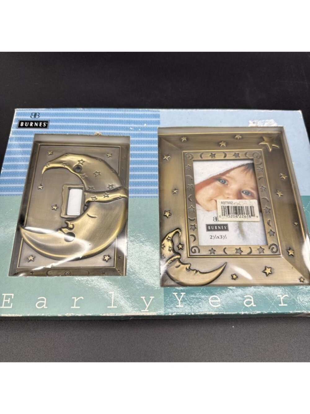 VTG NIB Brass Gold Tone Celestial Moon Star Frame Light Switch Plate Nursery